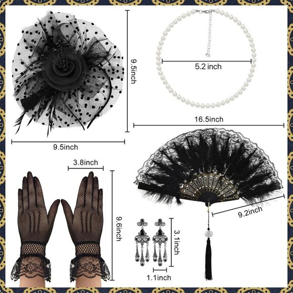 Women’s Vintage Fascinator Hat Set Mesh Gloves Pearls Earrings Gifts main image 7